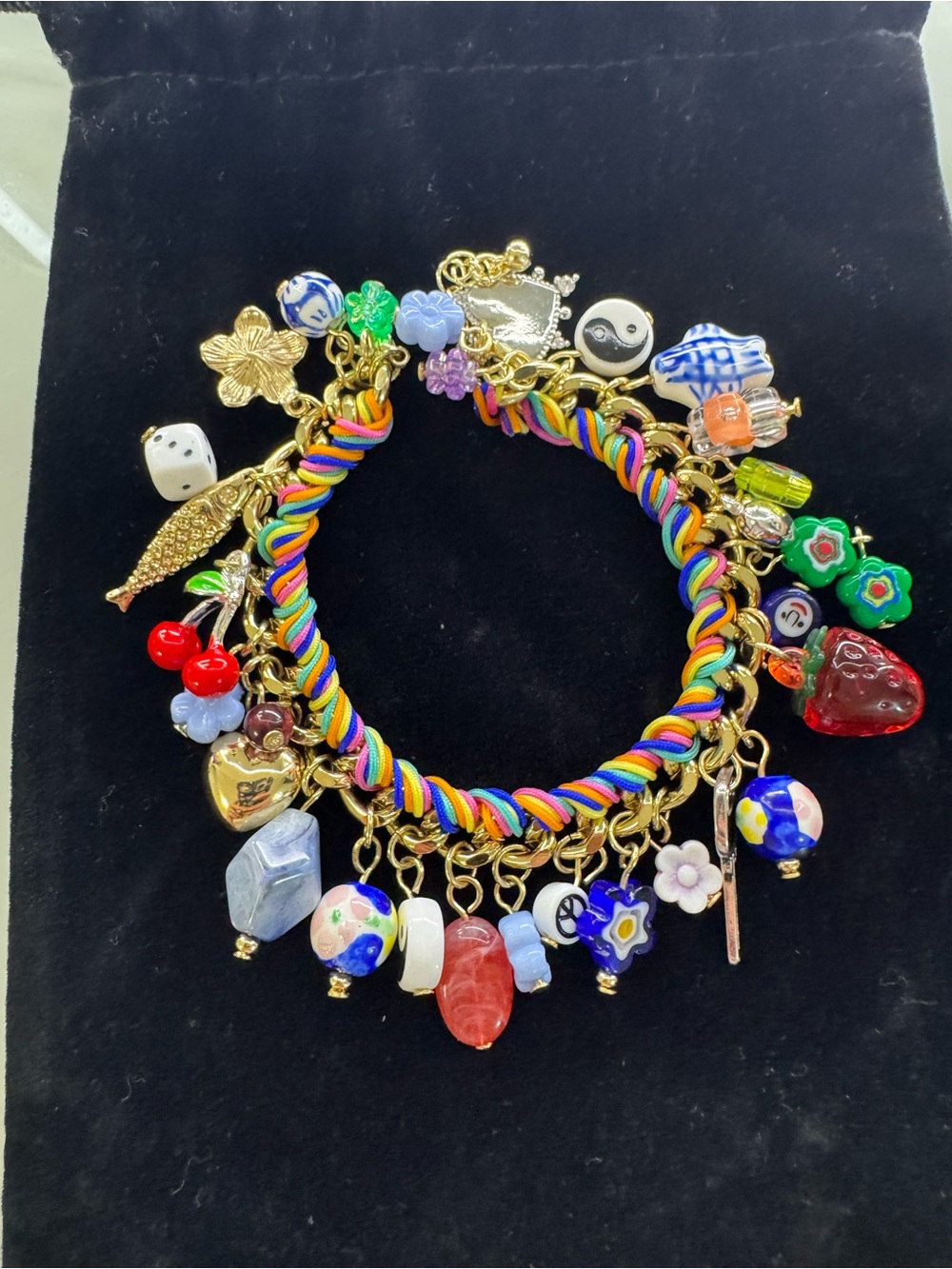 Free People Multicolor Rainbow Charm Bracelet with Gold Chain